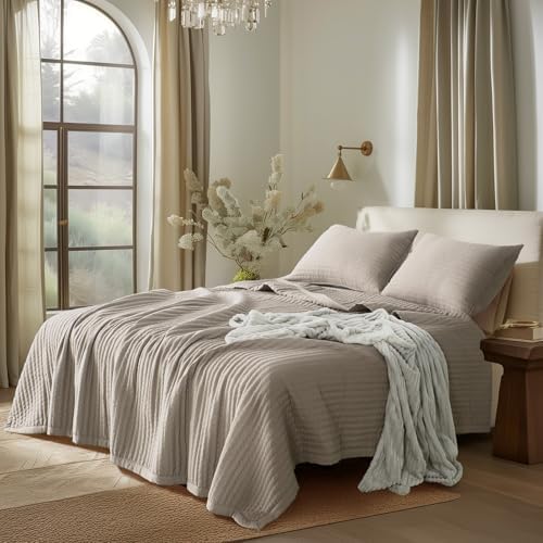 KASENTEX Quilt Bedding Set Camel Oversized Queen 2 Shams