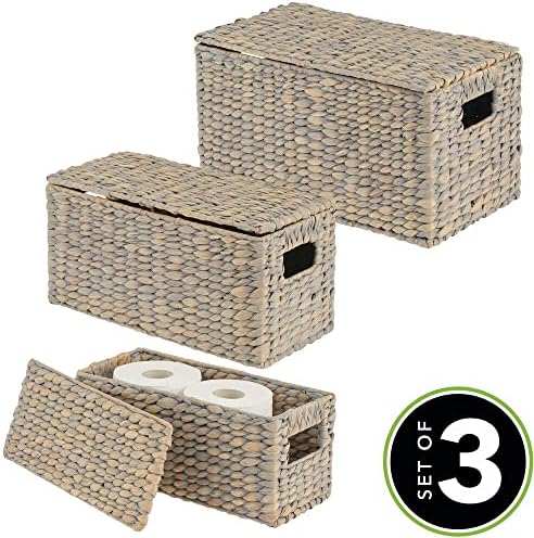 mDesign Woven Hyacinth Storage Baskets Set of 3 Gray