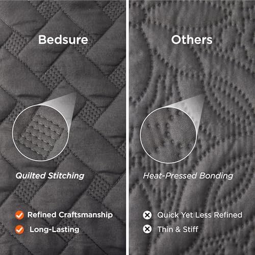 Bedsure Queen Size Quilt - Grey Basket Weave Bedspread with Soft Touch