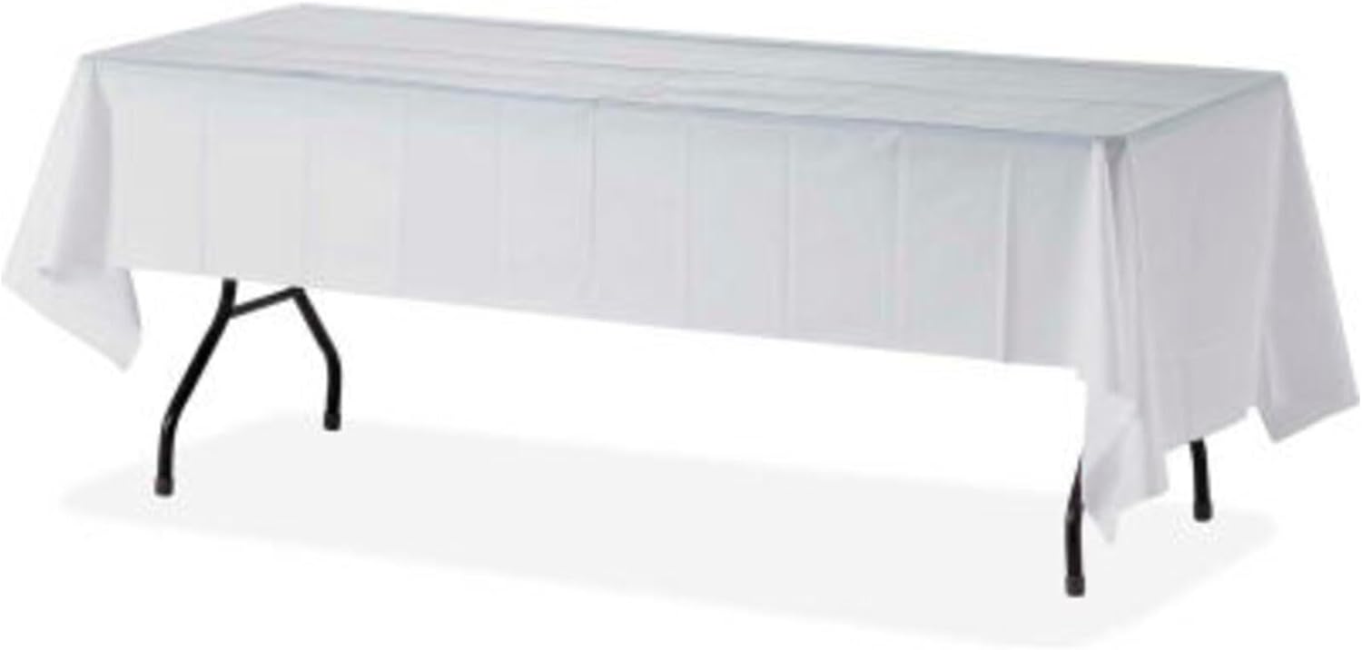 Genuine Joe Plastic Table Cover 54 x 108 White 6 Count