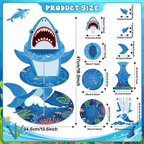Zopeal 3 Tier Shark Cupcake Stand Ocean Theme Party Decorations