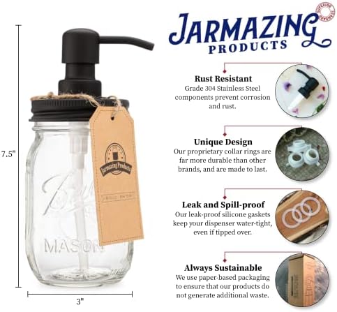 Jarmazing Mason Jar Soap Dispenser Black 16 oz