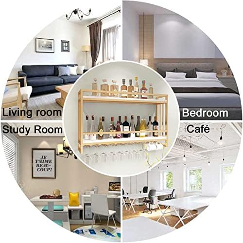 Gold White Wall-Mounted 2 Layer Wine Rack with Hooks