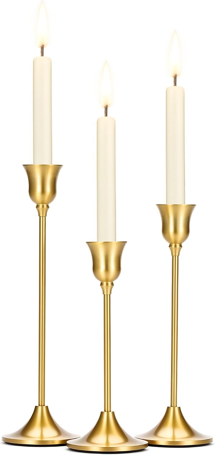 Tifanso 3PCS Brass Gold Candlestick Holders