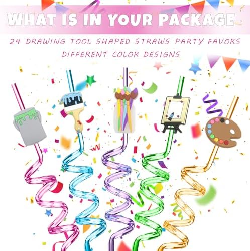 24 Reusable Art Straws with 2 Cleaning Brushes