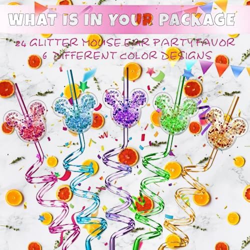 24Pcs Glitter Mouse Straws for Kids Parties