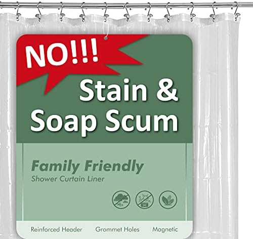 Barossa Design Clear Shower Liner - Premium PEVA with 3 Magnets and Rustproof Grommets