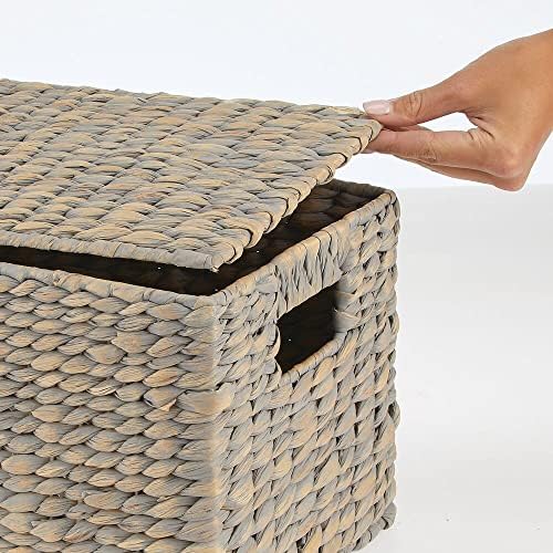 mDesign Woven Hyacinth Storage Baskets Set of 3 Gray
