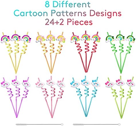 Rainbow Cloud Patterned Reusable Drinking Straws Set of 26