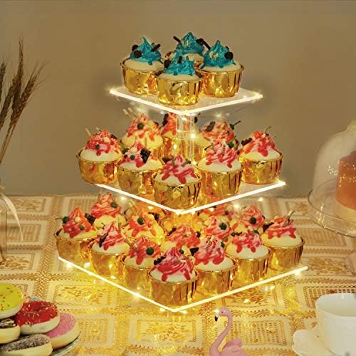 YestBuy 3 Tier Clear Cupcake Stand - LED Light - Premium Acrylic Display
