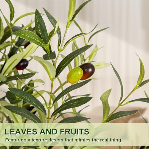 VIVATREES 7FT Artificial Olive Tree with White Planter