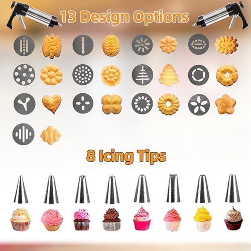 Cookie Press Set with 13 Discs and 8 Icing Nozzles