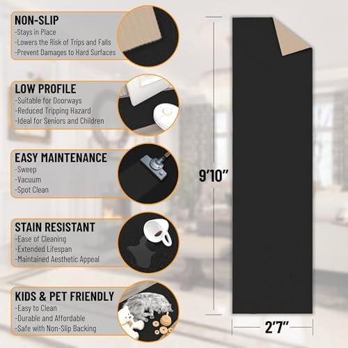 Ottomanson Hallway Runner Rug 27 x 910 Non Slip Black