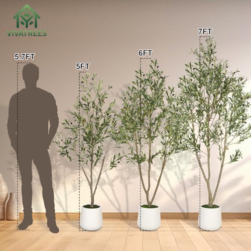 VIVATREES 7FT Artificial Olive Tree with White Planter
