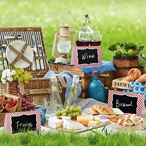 TaoBary 24 Pcs Red Gingham Chalkboard Party Decorations