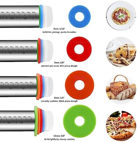 Stainless Steel Rolling Pin with Adjustable Rings and Silicone Mat Set