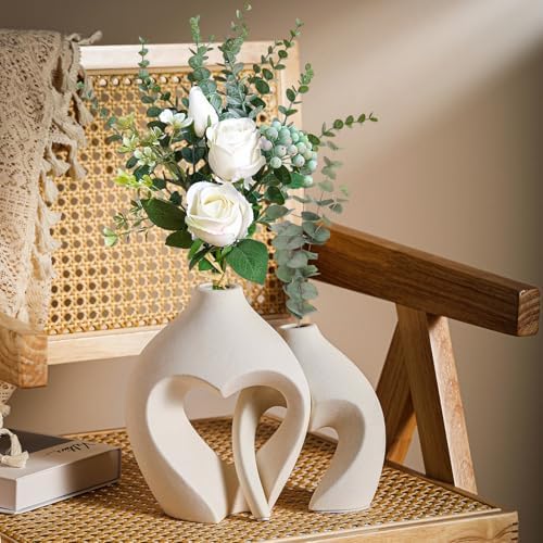 Zormon White Heart Shaped Ceramic Vase Set of 2