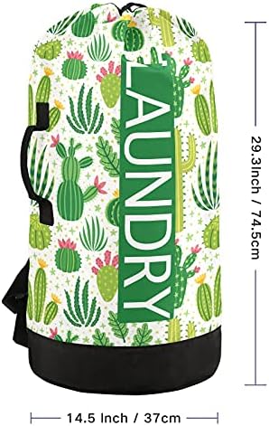 Cactus Laundry Bag Backpack with Dirty Clothes Organizer Extra Large Heavy Duty
