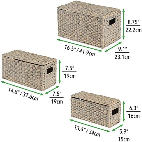 mDesign Woven Hyacinth Storage Baskets Set of 3 Gray