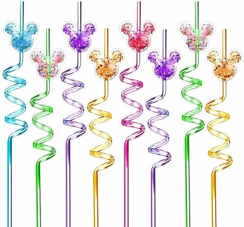 24Pcs Glitter Mouse Straws for Kids Parties