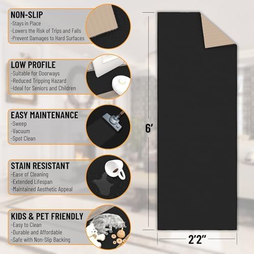 Ottomanson Hallway Runner Rug 22 x 6 Non-Slip Black