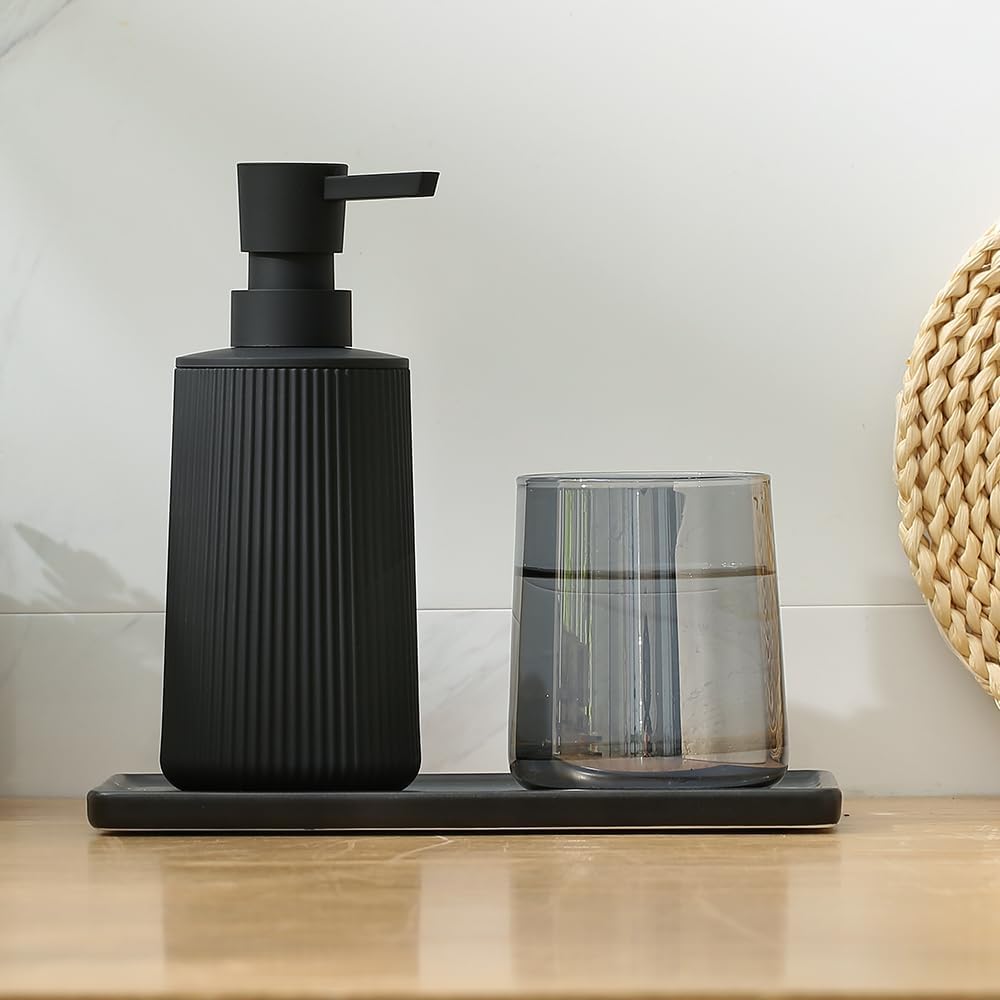 Modern Farmhouse Striped Soap Dispenser with Pump Matte Black