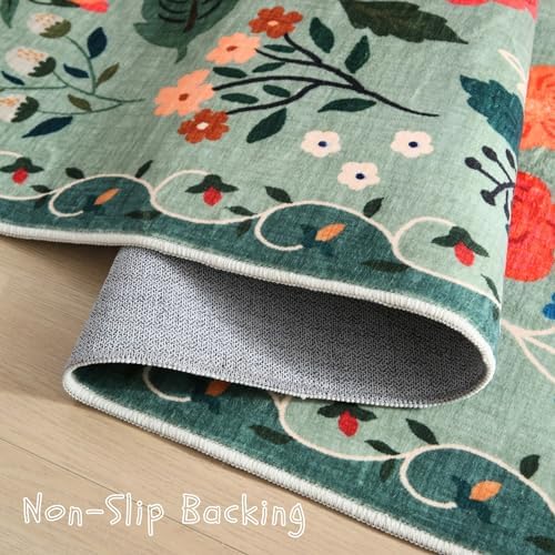 Rugcomf Soft Floral Runner Rug with Non-Slip Rubber Backing