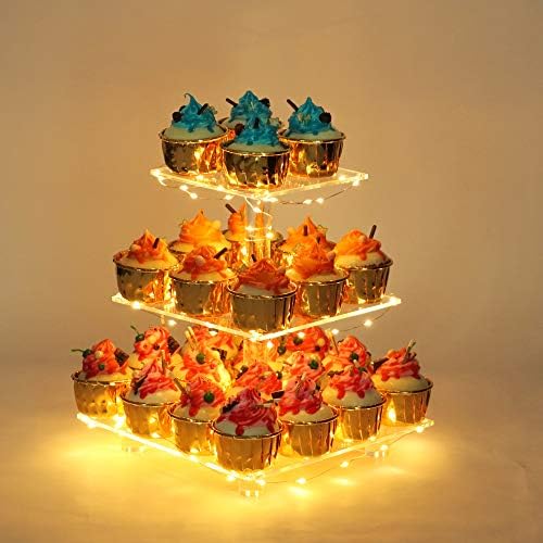 YestBuy 3 Tier Clear Cupcake Stand - LED Light - Premium Acrylic Display
