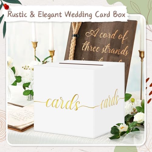 QIKSION Gold Foil White Card Box for Wedding Party
