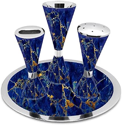 Elegant Havdalah Set with Nickel Plated Blue Marble Decal