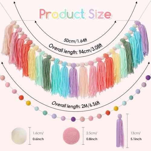 2pcs Boho Tassel Garland with Pom Pom and Felt Balls