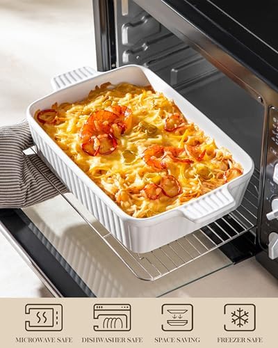 MALACASA 44 QT Baking Dish 9x13 White Rectangular Lasagna Pan with Handles