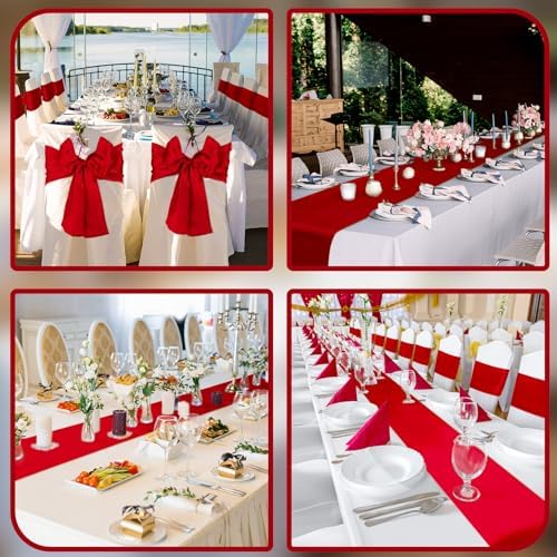 Bencailor 24 Pcs Red Satin Table Runner Set