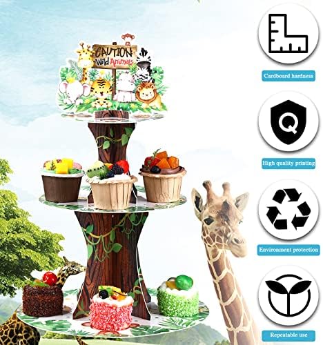 Nuenen Safari Cupcake Stand 3 Tier Jungle Theme Decor