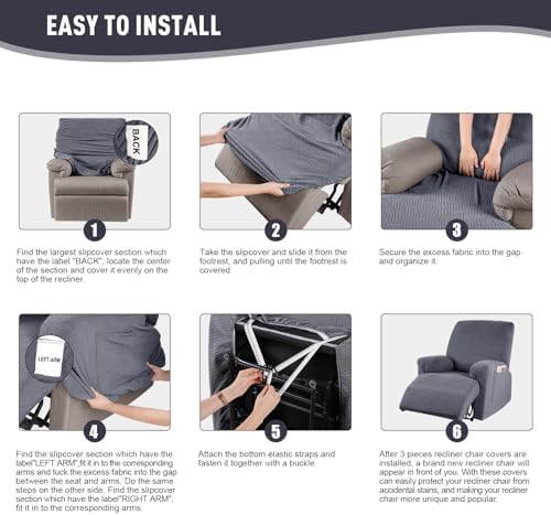 KinCam Recliner Chair Covers Dark Gray 1 Seater