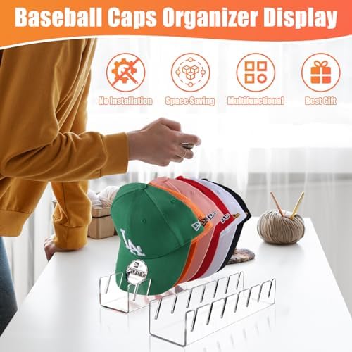 Clear Acrylic Hat Stand for 14 Baseball Caps 2 Pack