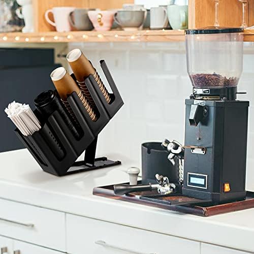 Cairondin Paper Cup and Lid Holder with Straw Organizer Black