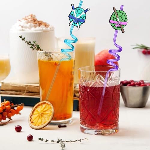 24 Reusable Ninja Green Turtle Straws for Kids Party Favors