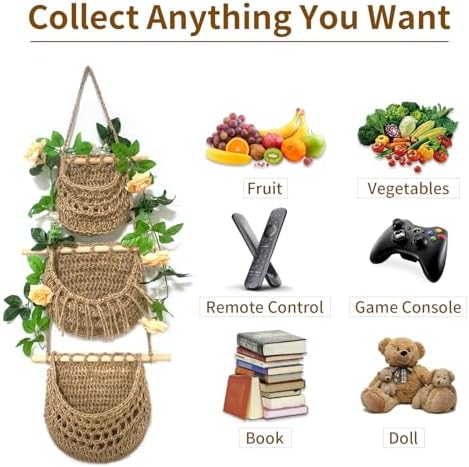 3 Tier Jute Hanging Fruit Basket for Kitchen