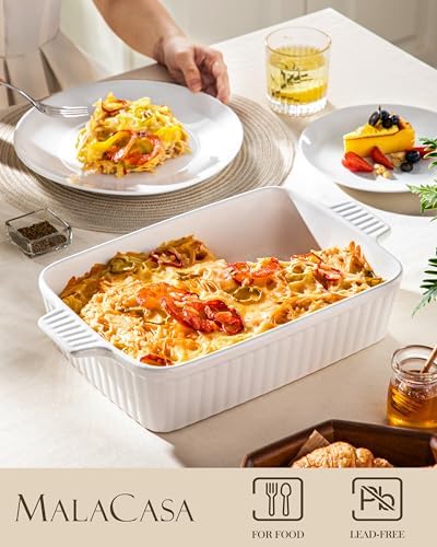 MALACASA 44 QT Baking Dish 9x13 White Rectangular Lasagna Pan with Handles