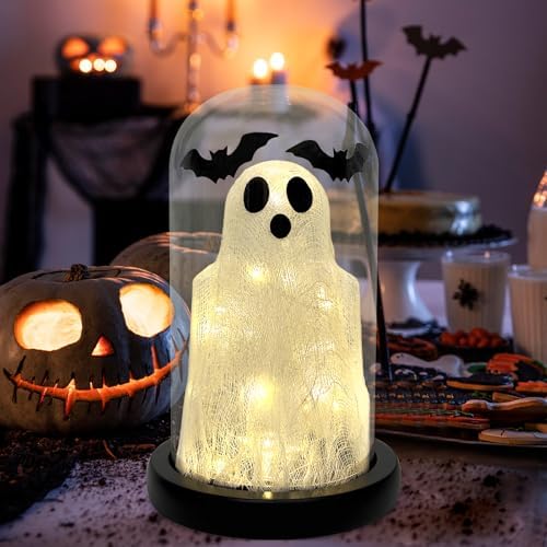 DAZONGE Halloween Decorations Lighted Glass Dome Ghost Cloche