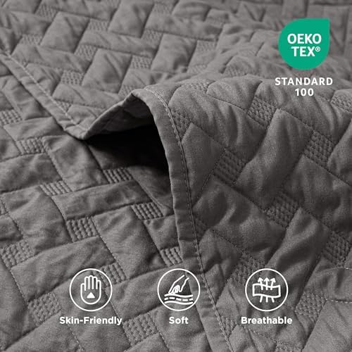 Bedsure Queen Size Quilt - Grey Basket Weave Bedspread with Soft Touch