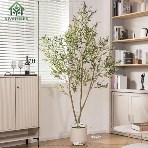 VIVATREES 7FT Artificial Olive Tree with White Planter