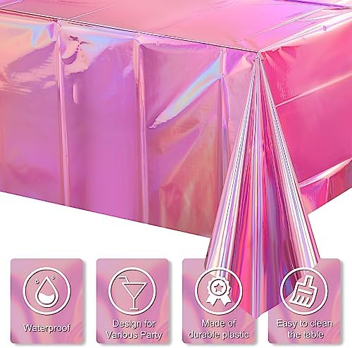 4 Pack Iridescent Pink Plastic Tablecloths for Parties