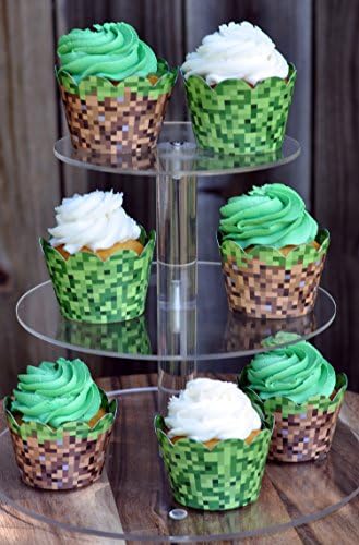 Pixel Grass Cupcake Wrappers Set of 24 Reversible