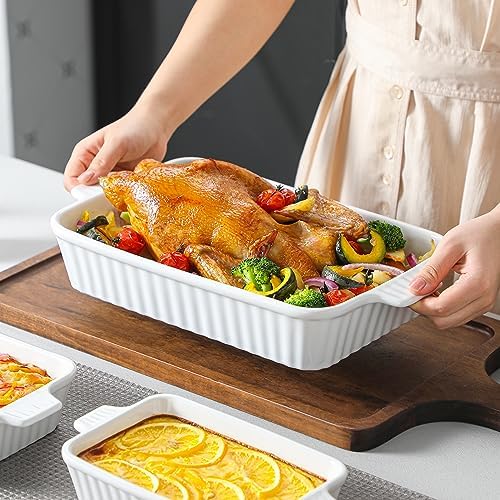 MALACASA Ceramic Bakeware Set of 4 Rectangular Lasagna Pans