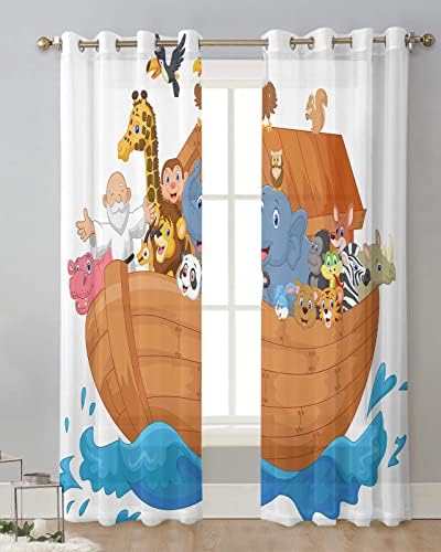 Teamery Cartoon Noahs Ark Sheer Curtains 2 Panels 63 Inches Long