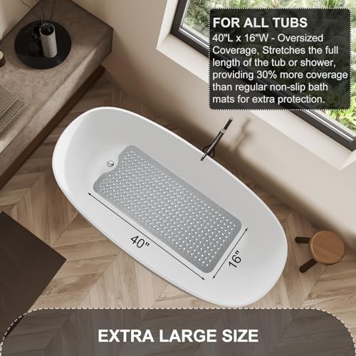Non Slip Extra Large Bath Mat with Suction Cups Gray