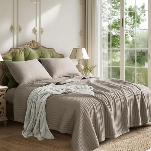 KASENTEX Quilt Bedding Set Camel Oversized Queen 2 Shams