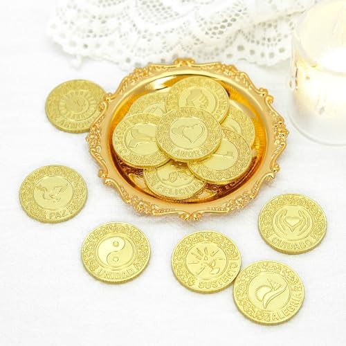 TINGKU Gold Spanish Las Arras de Boda Cristiana Set with Tray Plate